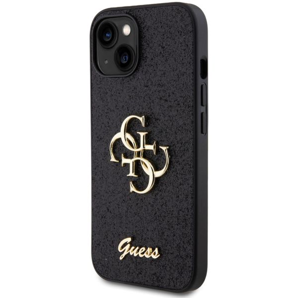 Guess Coque 4G Metal Logo Glitter Apple iPhone 15 - Noir