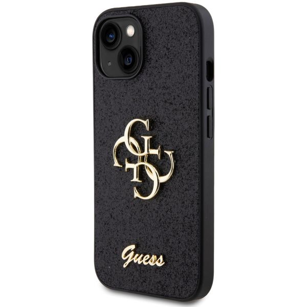 Guess Coque 4G Metal Logo Glitter Backcover iPhone 15 - Noir