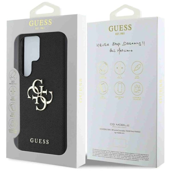 Guess Coque 4G Metal Logo Saffiano Samsung Galaxy S25 Ultra - Noir