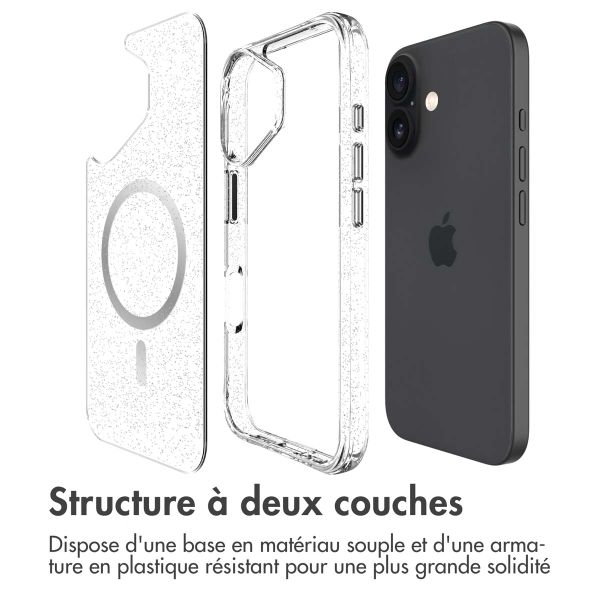 imoshion Coque arrière transparente Pailletée avec MagSafe Apple iPhone 16 - Argent