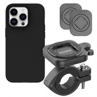 Accezz EasyLock Support de téléphone pour vélo - Avec coque Apple iPhone 14 Pro - Aluminium - Rotation à 360 degrés - Noir