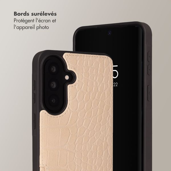 Selencia Coque de télephone Nova Croco avec cordon et porte-cartes Samsung Galaxy A37 (5G) - Beige