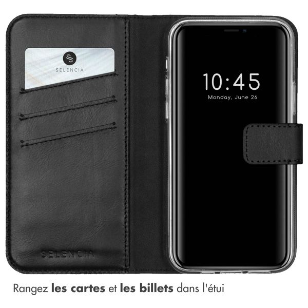 Selencia Étui portefeuille en cuir véritable Apple iPhone 12 (Pro) - Noir