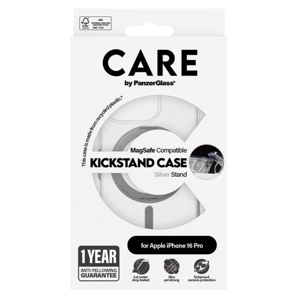 CARE by PanzerGlass Coque Kickstand MagSafe iPhone 16 Pro - Argent