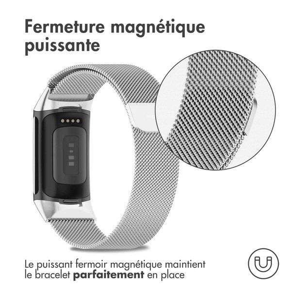 imoshion Bracelet magnétique milanais le Fitbit Charge 5 / Charge 6 - Taille S - Argent