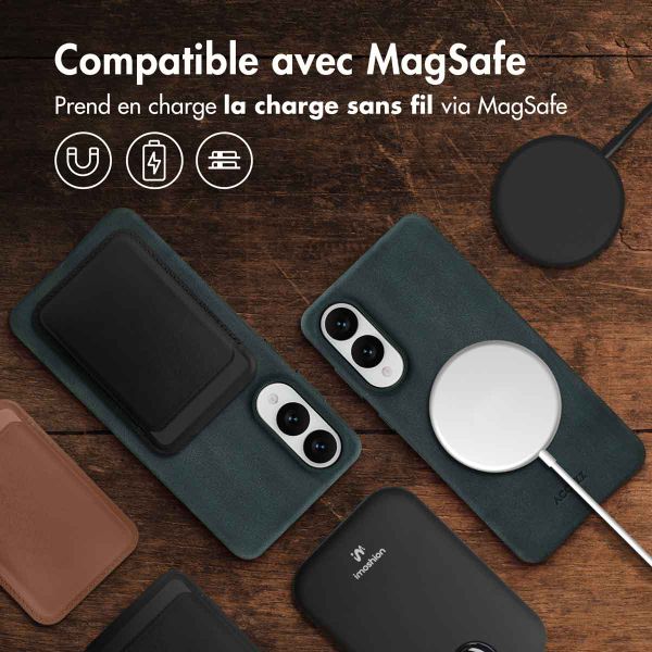 Accezz Coque MagSafe en cuir vintage Samsung Galaxy S25 Edge - Smokey Green