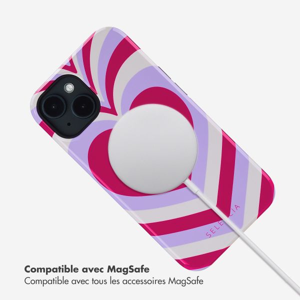 Selencia Coque arrière Vivid Tough avec MagSafe iPhone 14 - Double Hearts Rubine Red Lilac