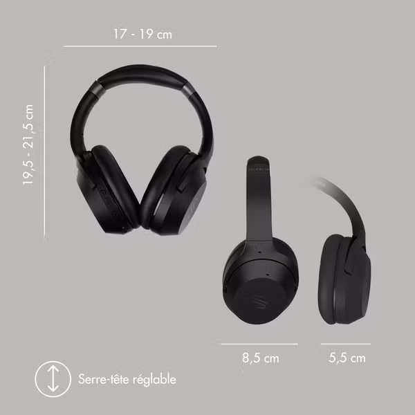 Selencia Casque sans fil Urban Play - Réduction active du bruit - Avec étui de rangement - Midnight Black