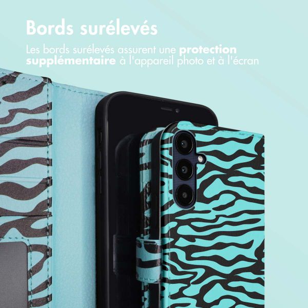 imoshion Étui de télephone portefeuille Design Samsung Galaxy A35 - Black Blue Stripes