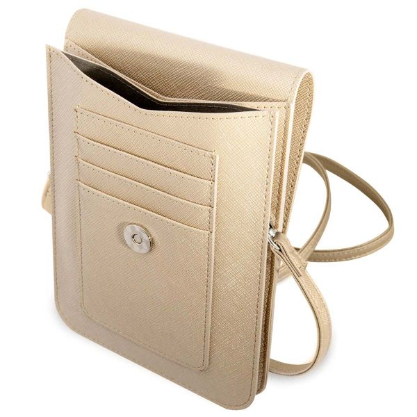Guess Sac téléphone Saffiano Triangle - Convient aux smartphones jusqu'à 7 pouces - Beige