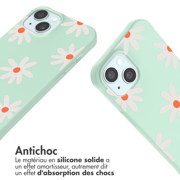 imoshion Coque design en silicone avec cordon Apple iPhone 15 - Green Flower Distance