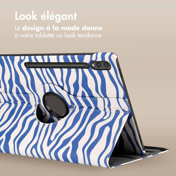 imoshion Coque tablette Design rotatif à 360° Samsung Galaxy Tab S10 Plus / Tab S9 Plus / Tab S9 FE Plus - White Blue Stripes