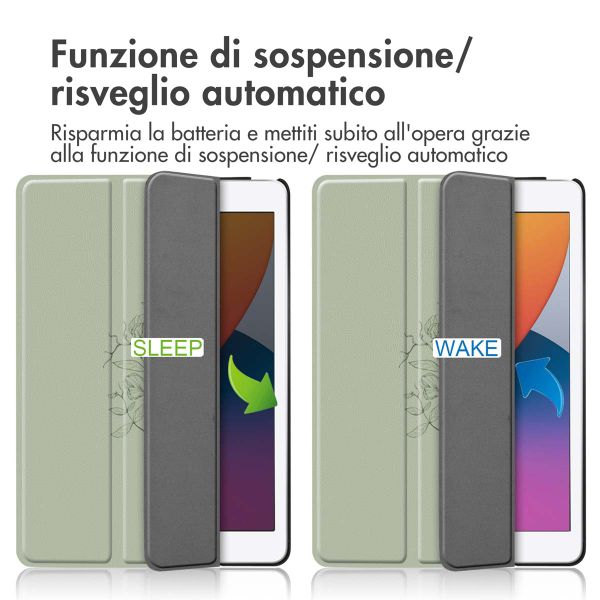 imoshion Coque tablette Design Trifold Apple iPad 9 (2021) 10.2 pouces / iPad 8 (2020) 10.2 pouces / iPad 7 (2019) 10.2 pouces - Floral Green