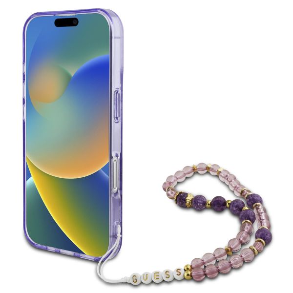 Guess MagSafe IML Flowers Case avec beads strap Apple iPhone 16 - Purple
