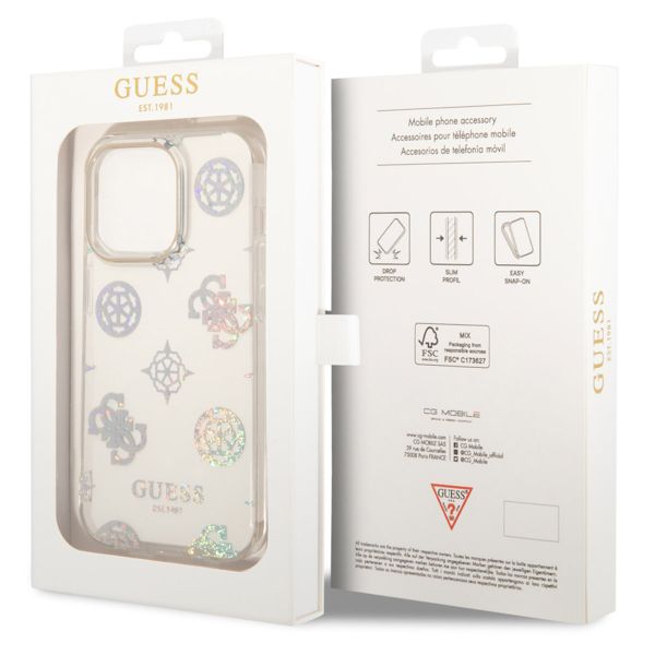 Guess Coque Peony Glitter iPhone 14 Pro - Blanc