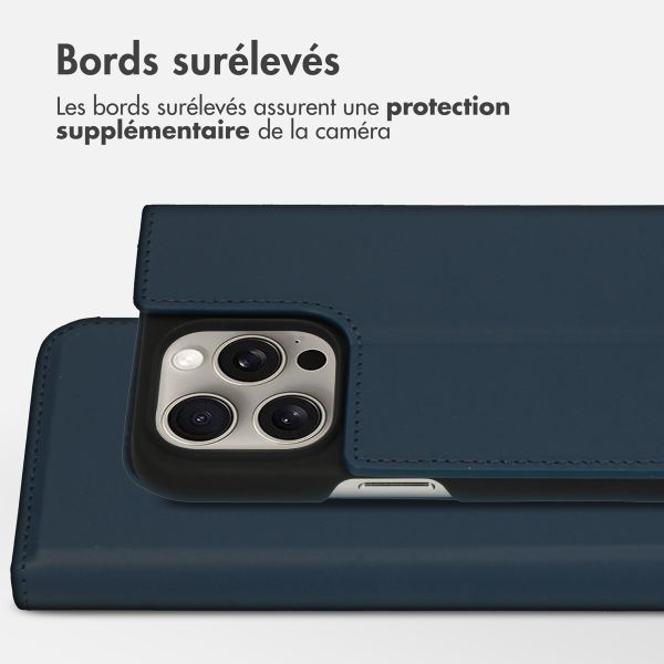 Accezz Étui de télephone Slim Folio en cuir de qualité supérieure Apple iPhone 15 Pro Max - Bleu foncé