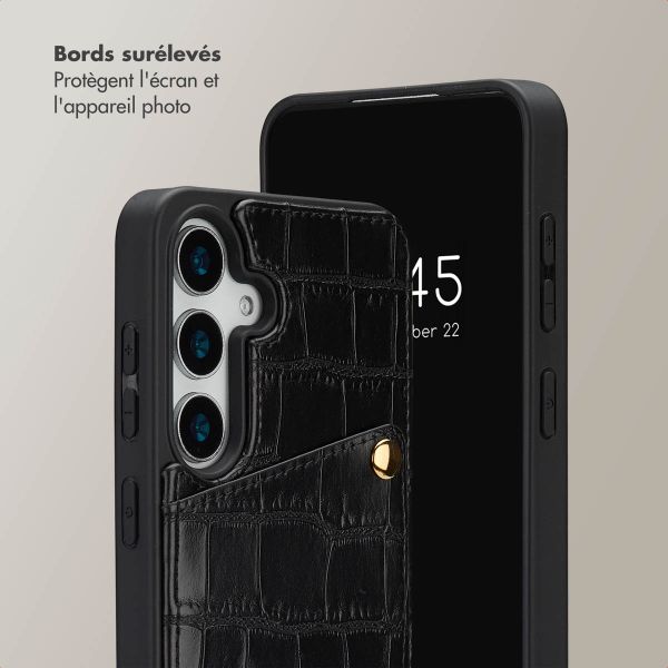 Selencia Coque de télephone Nova Croco avec cordon et porte-cartes Samsung Galaxy S24 / S25 - Noir