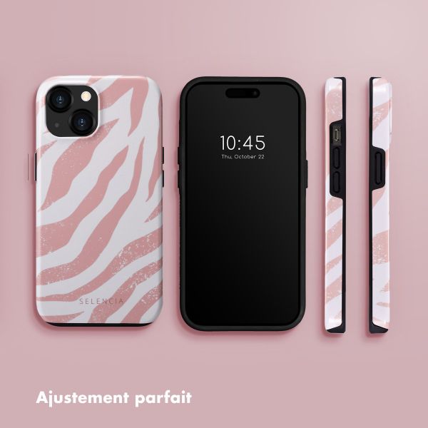 Selencia Coque arrière Vivid Tough iPhone 15  - Colorful Zebra Old Pink