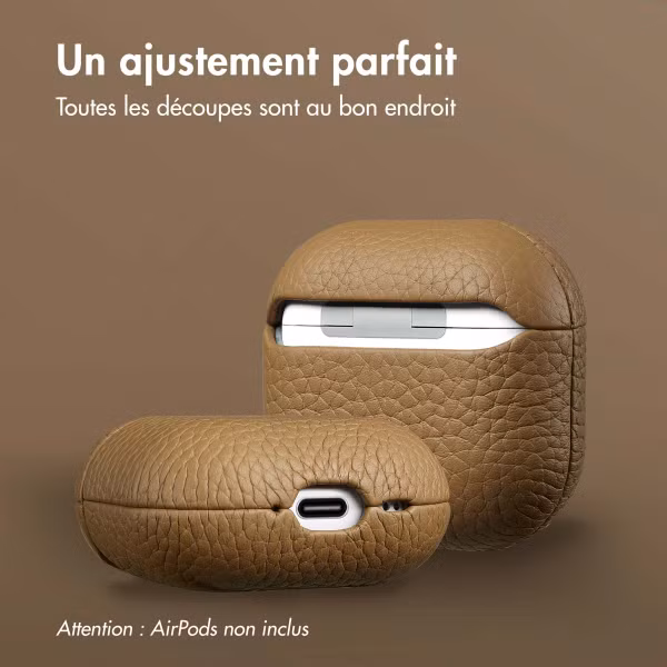Accezz Coque en Cuir véritable Apple AirPods 4 - Taupe