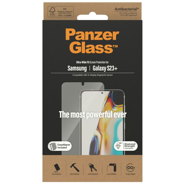 PanzerGlass Protection d'écran Ultra-Wide Fit Anti-bactérienne avec applicateur Samsung Galaxy S23 Plus - Noir