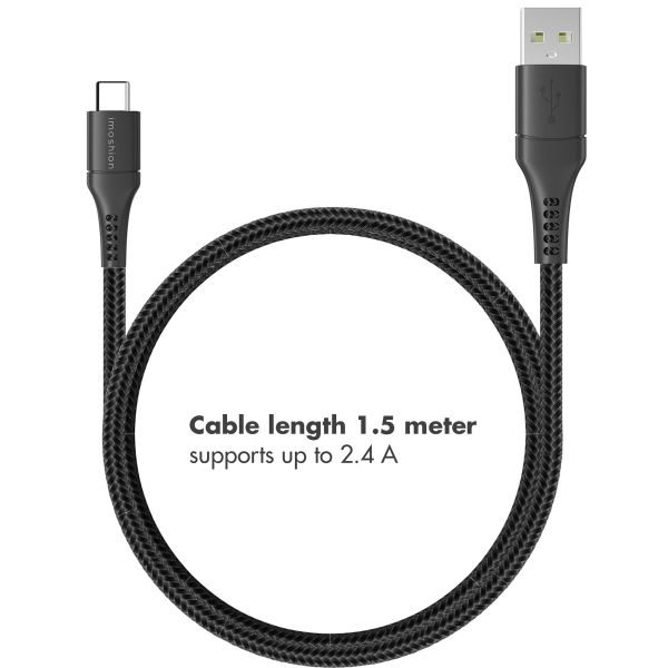 imoshion Câble USB-C vers USB - Textile tressé - 1,5 mètres - Noir