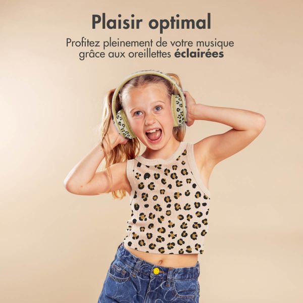 imoshion Édition Spéciale - Casque sans fil pour enfants avec imprimé léopard LED Light - Limiteur de décibels - Avec câble AUX - Léopard