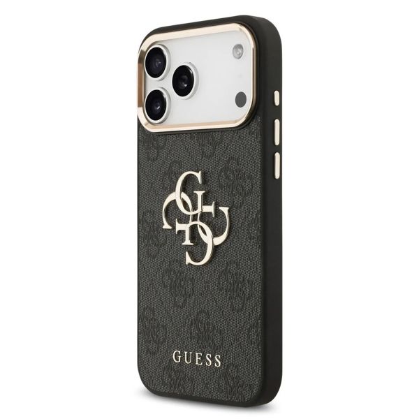 Guess Coque 4G Metal Logo Backcover Apple iPhone 17 Pro Max - Gold Edge - Black