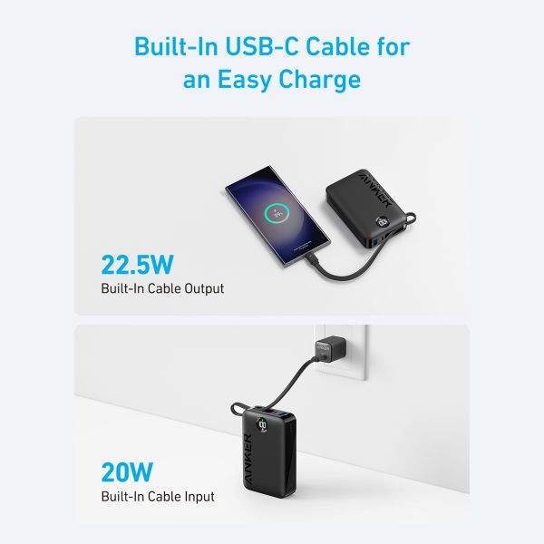 Anker Anker 335 PowerCore Powerbank 20.000 mAh avec câble USB-C intégré - Noir