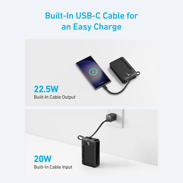 Anker Anker 335 PowerCore Powerbank 20.000 mAh avec câble USB-C intégré - Noir 