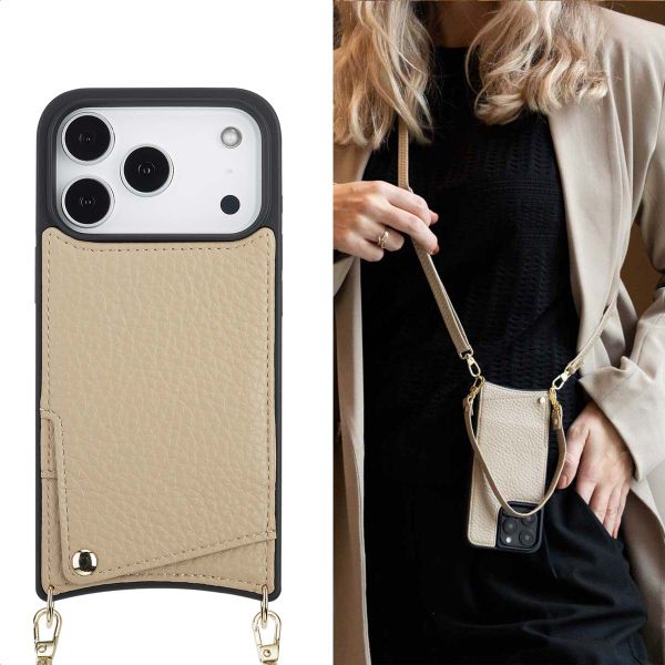 Selencia Coque de télephone Nova avec cordon et porte-cartes Apple iPhone 17 Pro - Beige