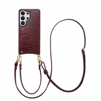 Selencia Coque de télephone Nova Croco avec cordon et porte-cartes Samsung Galaxy S26 Ultra - Burgundy