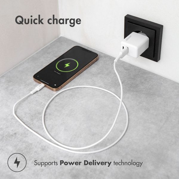 Accezz Chargeur Mural avec câble USB-C vers USB-A - Chargeur - certifié MFi - 20 Watt - 1 mètre - Blanc