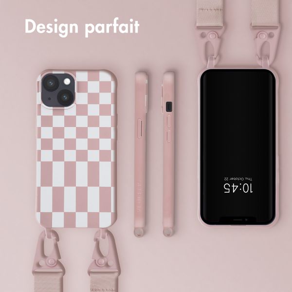 Selencia Coque design en silicone avec cordon amovible Apple iPhone 14 - Irregular Check Sand Pink