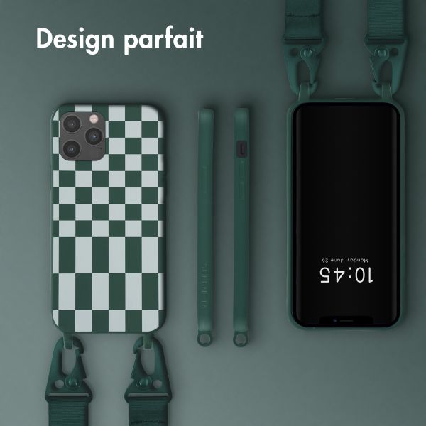 Selencia ﻿Coque design en silicone avec cordon amovible iPhone 12 (Pro) - Irregular Check Green