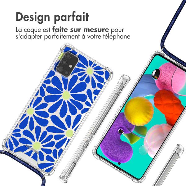 imoshion Coque Design avec cordon Samsung Galaxy A51 - Cobalt Blue Flowers Connect