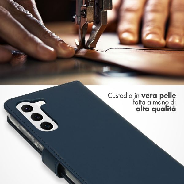 Selencia Étui portefeuille en cuir véritable Samsung Galaxy S23 - Bleu