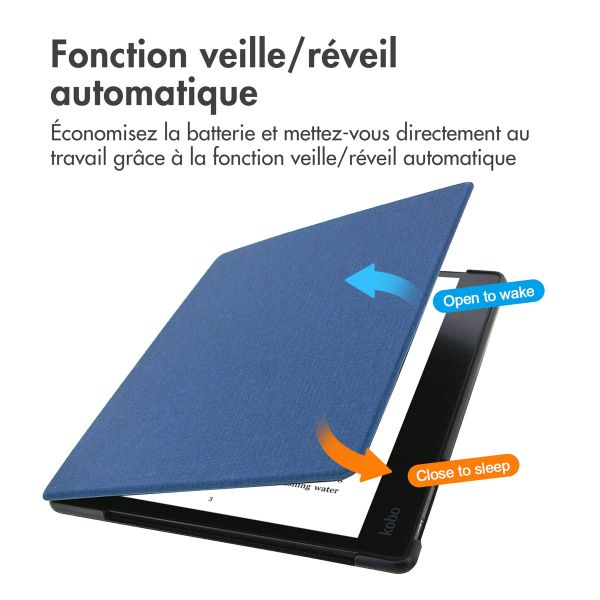 imoshion Étui de liseuse portefeuille Canvas Sleepcover Kobo Elipsa 2E - Bleu foncé