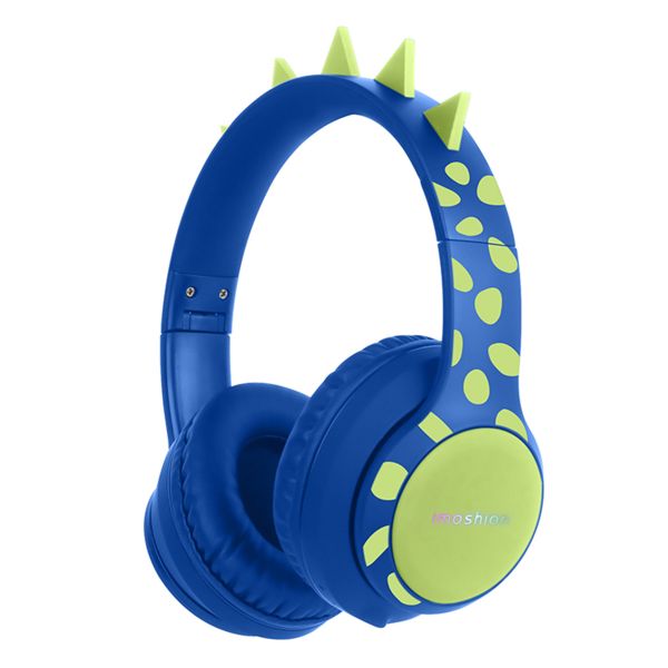 imoshion Kids Dino Bluetooth Casque - Casque pour enfants avec limiteur de décibels - Casque sans fil + câble AUX - Cobalt Blue / Lime