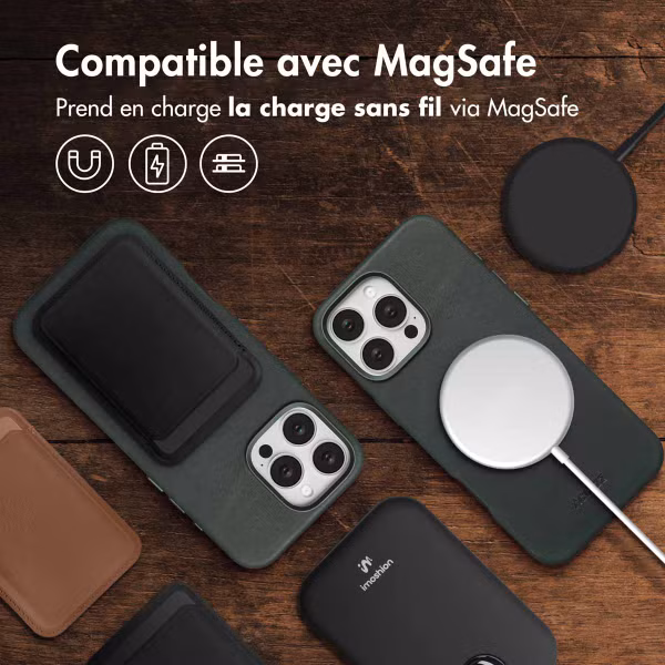 Accezz Coque MagSafe en cuir vintage Apple iPhone 16 Pro Max - Smokey Green