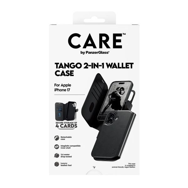 CARE by PanzerGlass Étui de télephone portefeuille Tango 2 en 1 avec MagSafe Apple iPhone 17 - Noir