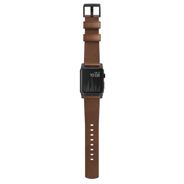 Nomad Bracelet en cuir moderne Apple Watch Series 1 á 10 / SE / Ultra (2) (44/45/46/49 mm) - Marron/Noir