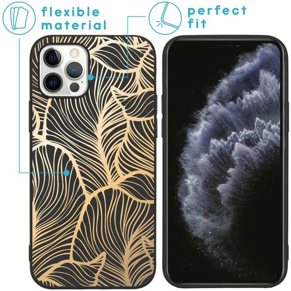 imoshion Coque Design iPhone 12 (Pro) - Feuilles / Noir