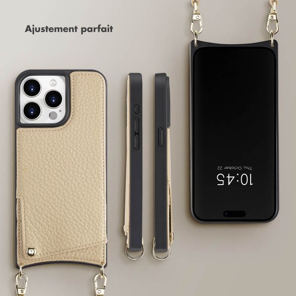 Selencia Coque arrière avec cordon et porte-cartes Nova iPhone 15 Pro Max - Beige