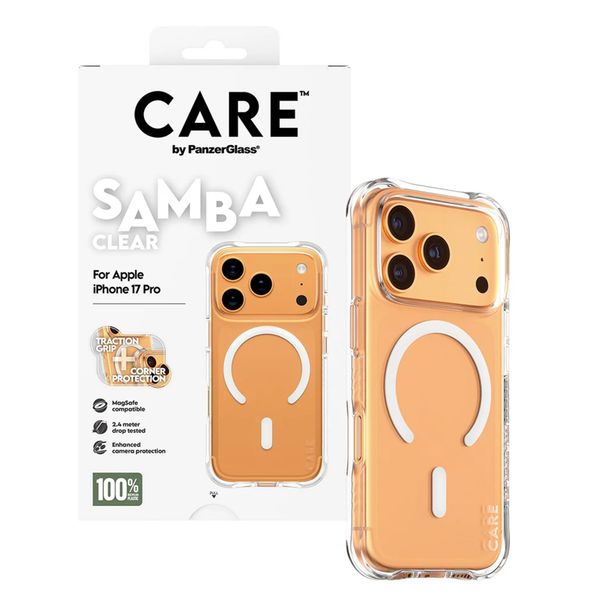CARE by PanzerGlass Étui tendance Samba avec MagSafe Apple iPhone 17 Pro - Clear / White