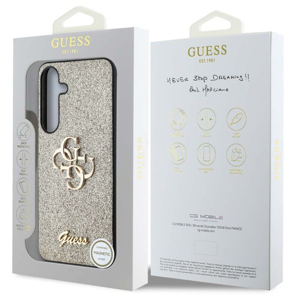 Guess Coque 4G Metal Logo Glitter Samsung Galaxy S25 Plus - Doré