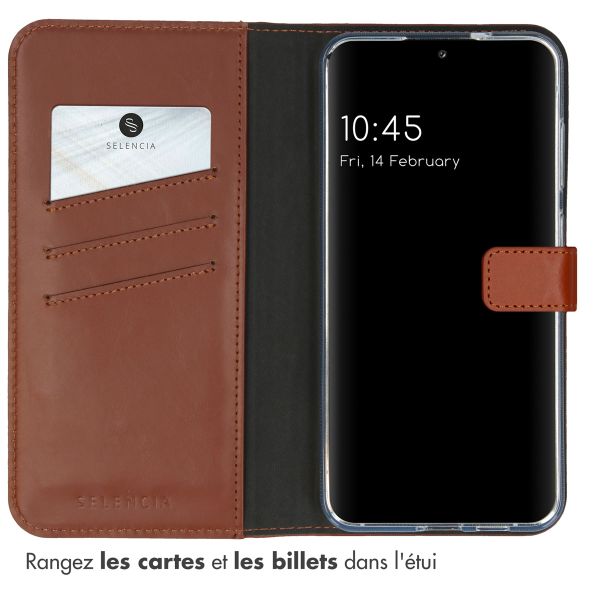 Selencia Étui portefeuille en cuir véritable Samsung Galaxy S24 Plus - Marron clair