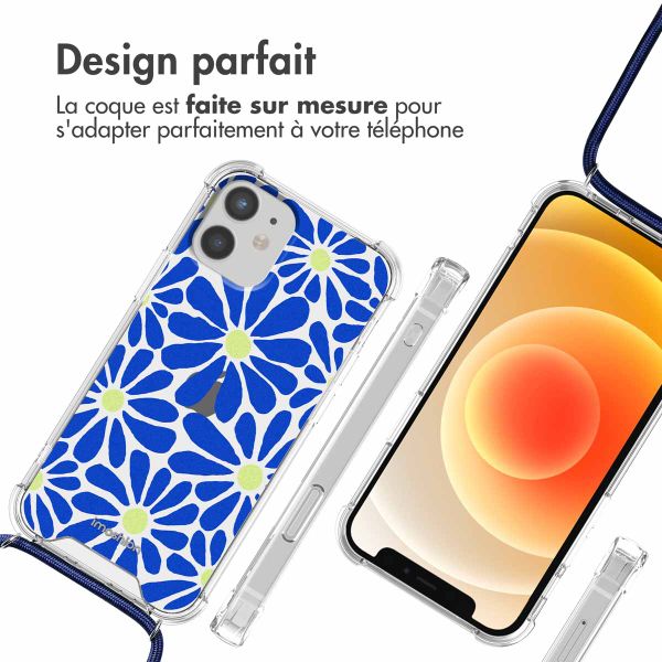 imoshion Coque Design avec cordon Apple iPhone 12 Mini - Cobalt Blue Flowers Connect