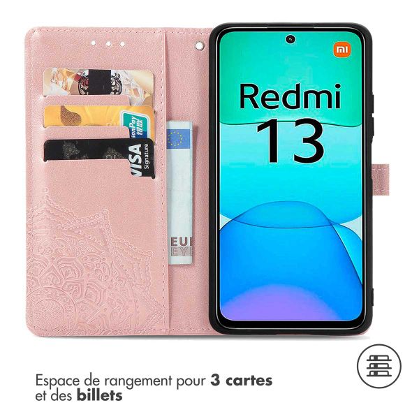 imoshion Etui de téléphone portefeuille Mandala Xiaomi Redmi 13 (4G) - Rose Dorée