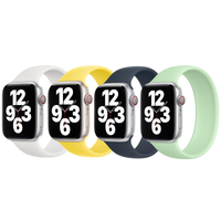 Apple 4 Pack Apple Bracelet Boucle unique en Silicone Apple Watch| 44/45/46/49 mm - Taille 12 - White / Canary Yellow / Storm Blue / Pistachio