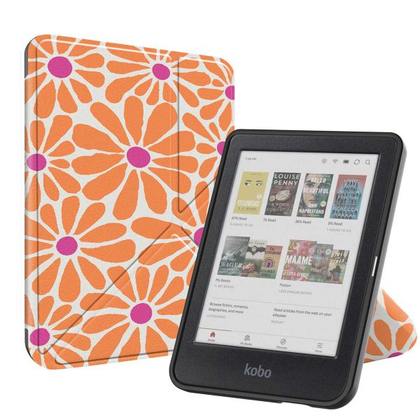 imoshion Étui de liseuse portefeuille design Pliable Kobo Clara Colour / BW - Orange Flowers Connect